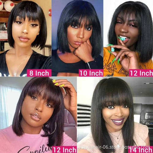 13x4 Lace Frontal BOB Wigs with Bang 150% Density Brazilian Virgin Natural Human Hair Style Silky Straight Short BOB Wig Vendors